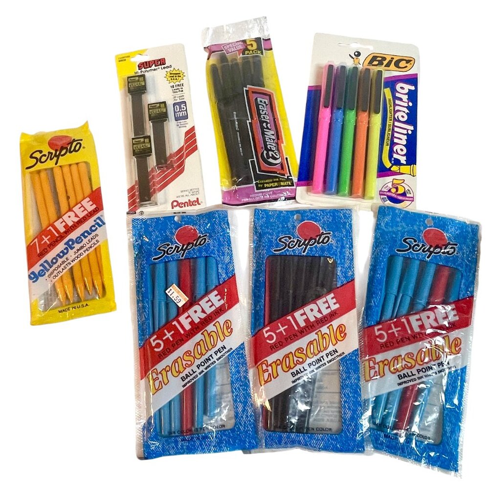 Vintage 1980's 1990's Assorted Ink Pen Mixed Lot Scripto Eraser Mate BIC New